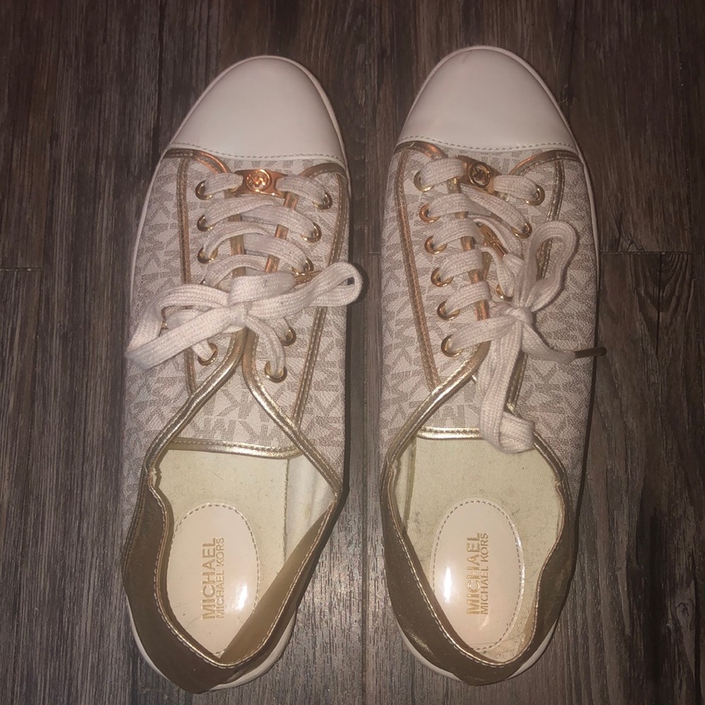 Michael Kors tan & gold espadrille sneakers women’s 10M GUC